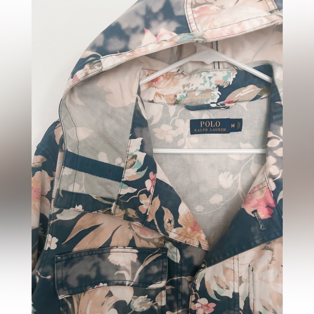 POLO RALPH LAUREN Floral Tie Dye Denim Hood Jacket Blue  Oversized - Picture 3 of 3
